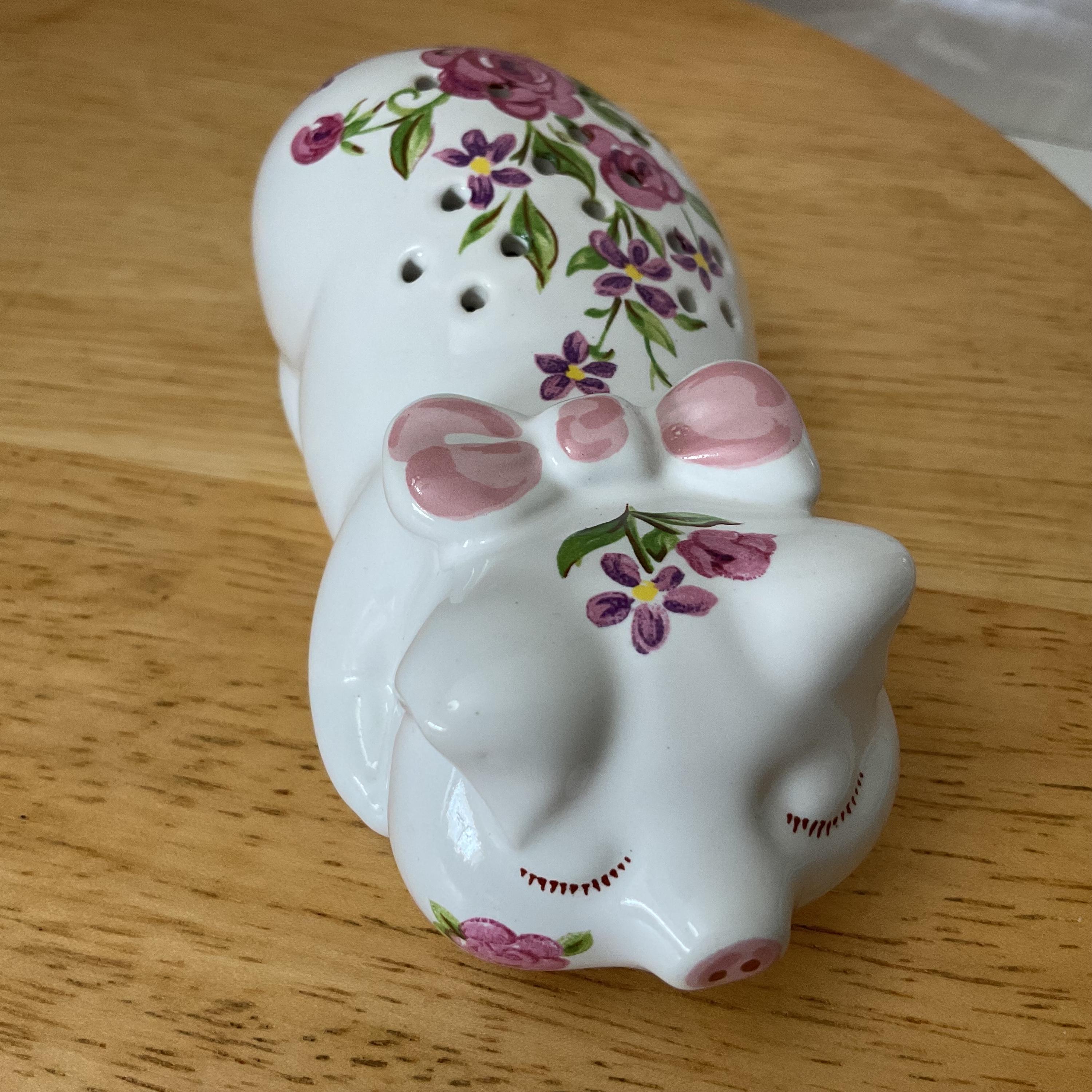 Vintage 1978 Avon Ceramic Piggy Floral Pomander Potpourri Figurine