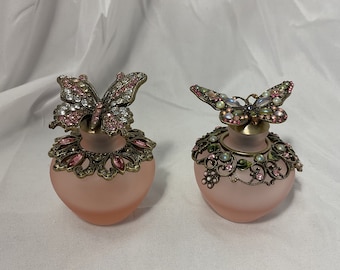 Vintage Bejeweled Glass Butterfly Perfume Bottles