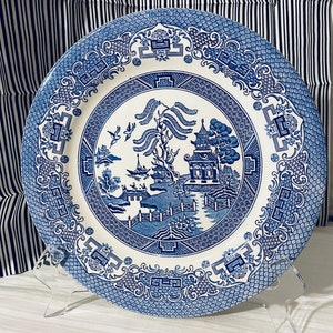 Vintage Blue and White Ironstone 10 1/2” Plate England Blue Willow Pattern
