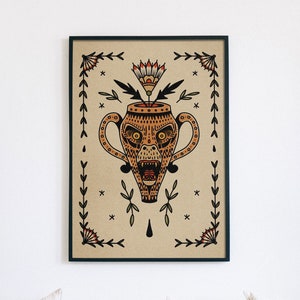 Florero Mono | Impresión tradicional del flash del tatuaje | arte de la vendimia