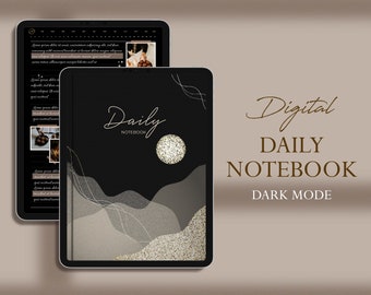 Dark Mode Digital Notebook | Daily Journal | Digital Stickers | Dark Mode GoodNotes Pages | Digital Diary for iPad, GoodNotes & Notability