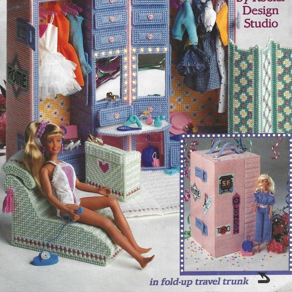 Vintage Plastic Canvas Dressing Room Booklet Pattern || Vintage from the 90s || Dollhouse furniture || DIY Miniature Pattern Leaflet