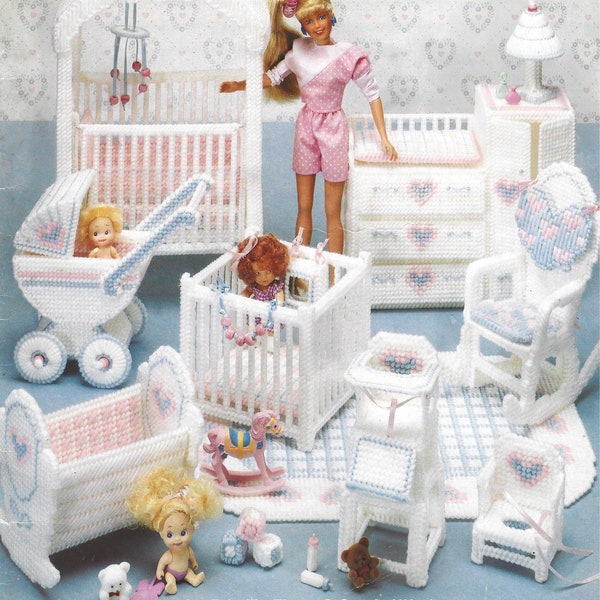 Vintage Plastic Canvas Fashion Nursery Booklet Pattern || Vintage from the 90s || Dollhouse furniture || DIY Miniature Pattern Leaflet