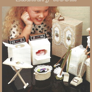 Vintage Plastic Canvas Laundry Room Booklet Pattern || Vintage from the 90s || Dollhouse furniture || DIY Miniature Pattern Leaflet