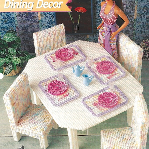 Vintage Plastic Canvas- Dining Room Decorative Pattern || Vintage from the 90s || Dollhouse furniture || DIY Miniature Pattern Leaflet