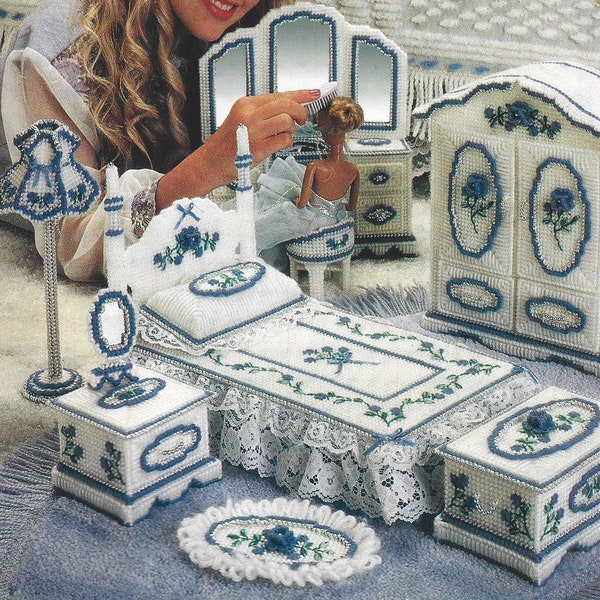 Vintage Plastic Canvas Bedroom Furniture Booklet Pattern|| Vintage from the 90s || Dollhouse furniture || DIY Miniature Pattern Leaflet