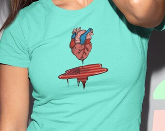 Bleeding Heart USA Flag T-Shirt: Patriotic 4th of July Tee