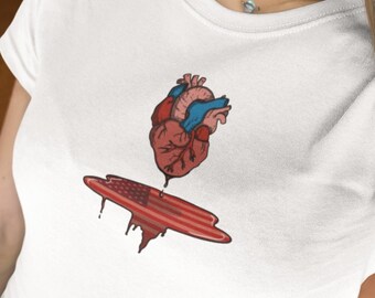 4th Of July Holiday T-Shirt, Bleeding Heart Metal Shirt, Festive Independence Day Top