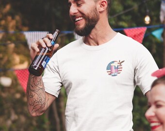 Festive 4th of July T-shirt, Drinking and Freedom American Shirt, Shirt for independence day