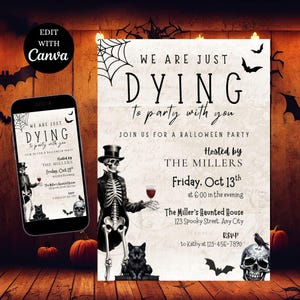 Vintage Skeleton Halloween Party Invitation: Editable Evite (Digital Download)