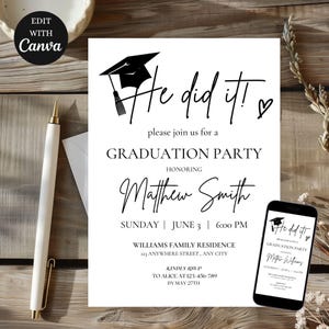 Minimalist Graduation Announcement: Editable Party Invitation Template (Digital Download