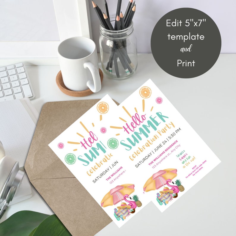 Invitación a fiesta de verano con flamenco rosa: Plantilla editable de Canva (descarga digital) imagen 5