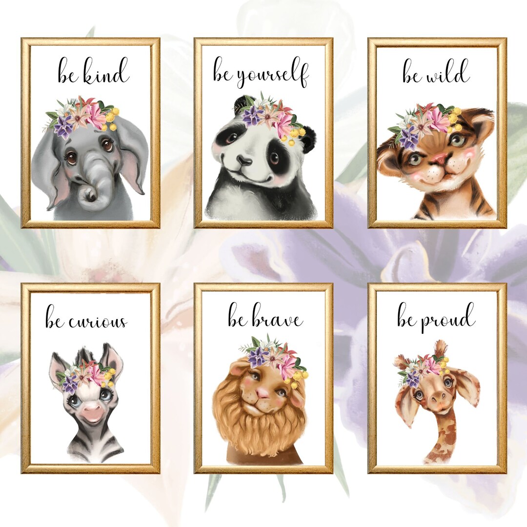 Printable Animals With Flower Crowns, Girl Nursery Wall Art, Nursery