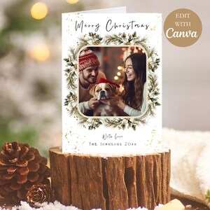 Modelo de cartão de feliz Natal com foto, cartão de boas festas personalizado com imagem, anúncio de Natal, cartão de Natal em família, canva