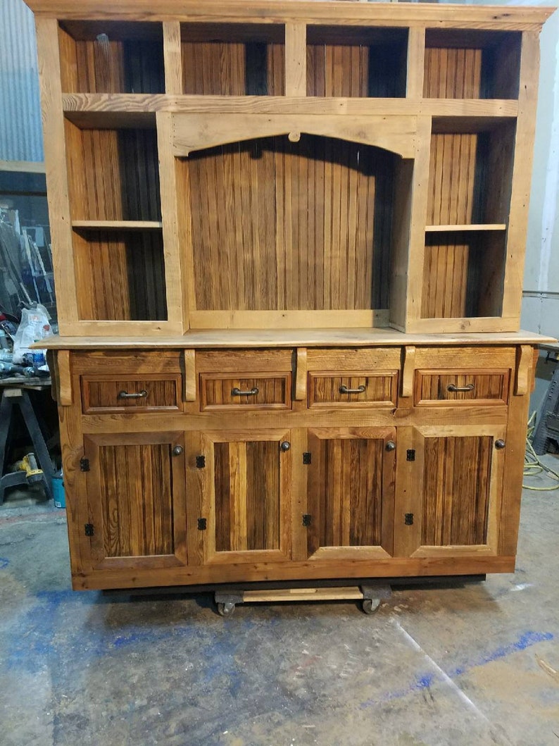 Old growth Reclaimed wood Back Bar, Real wood custom back bars, custom wine cabinets image 1