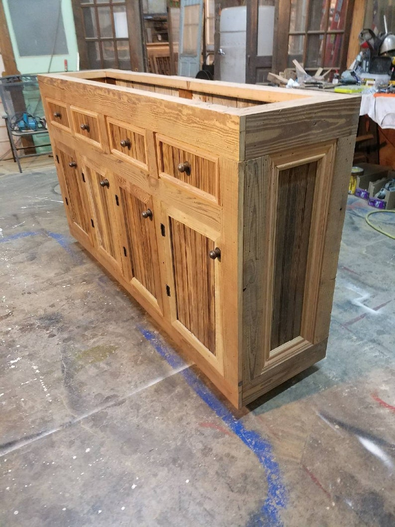 Old growth Reclaimed wood Back Bar, Real wood custom back bars, custom wine cabinets image 2