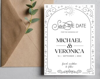 Celestial Wedding Save The Date, Editable Template, Tarot Card, Witchy Bride Decor, Celestial Wedding Decor, Unique Wedding, Gothic Wedding