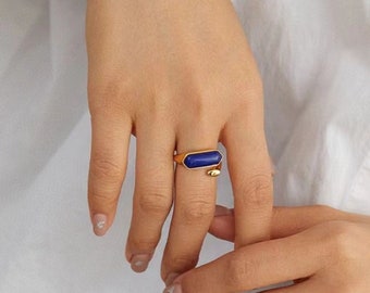 Natural Lapis Lazuli open ring, Lapis Lazuli adjustable ring, Lapis Lazuli ring for women, Lapis Lazuli sterling silver ring, Lapis ring