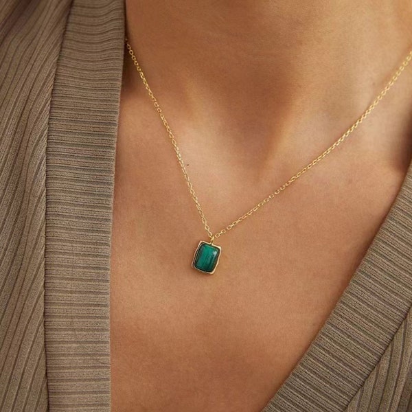 Natural Malachite Necklace • Malachite Necklace • Minimalist Dainty Necklace • Vintage Gold Necklace• Perfect Gift For Her