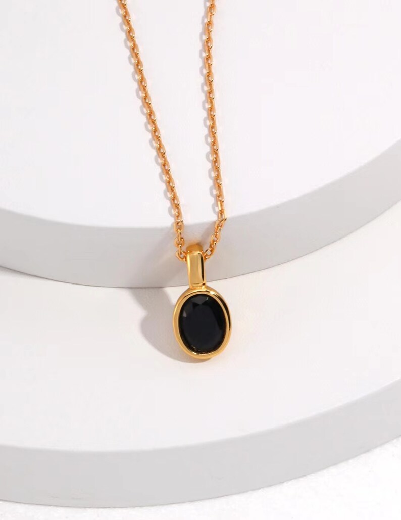 Black Zircon Pendant Necklace Minimalist Dainty Necklace Vintage Gold Necklaces Silver Necklace Perfect Gift For Her image 6