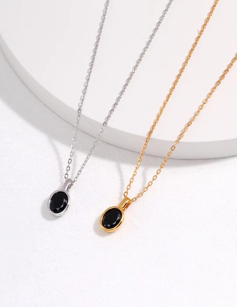 Black Zircon Pendant Necklace Minimalist Dainty Necklace Vintage Gold Necklaces Silver Necklace Perfect Gift For Her image 2