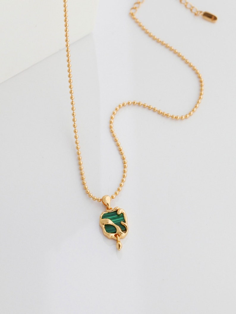 100% real malachite necklace Malachite pendant necklace gold Malachite necklace gold Genuine malachite necklace Vintage malachite jewelry image 1