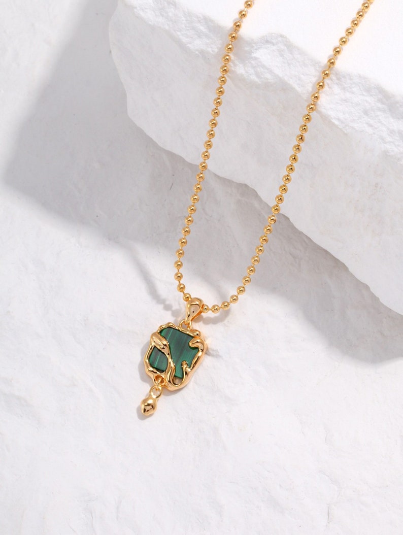 100% real malachite necklace Malachite pendant necklace gold Malachite necklace gold Genuine malachite necklace Vintage malachite jewelry image 5