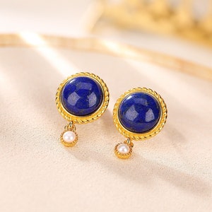 100% Natural Lapis Lazuli stud earrings, Real Lapis Lazuli earrings Gold Lapis earrings gold, Lapis earrings Lapis jewelry Gemstone earrings Pattern B