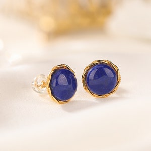 100% Natural Lapis Lazuli stud earrings, Real Lapis Lazuli earrings Gold Lapis earrings gold, Lapis earrings Lapis jewelry Gemstone earrings image 3