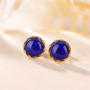 100% Natural Lapis Lazuli stud earrings, Real Lapis Lazuli earrings Gold Lapis earrings gold, Lapis earrings Lapis jewelry Gemstone earrings Pattern A