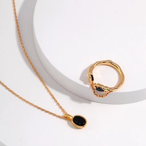 Black Zircon Pendant Necklace Minimalist Dainty Necklace Vintage Gold Necklaces Silver Necklace Perfect Gift For Her image 5