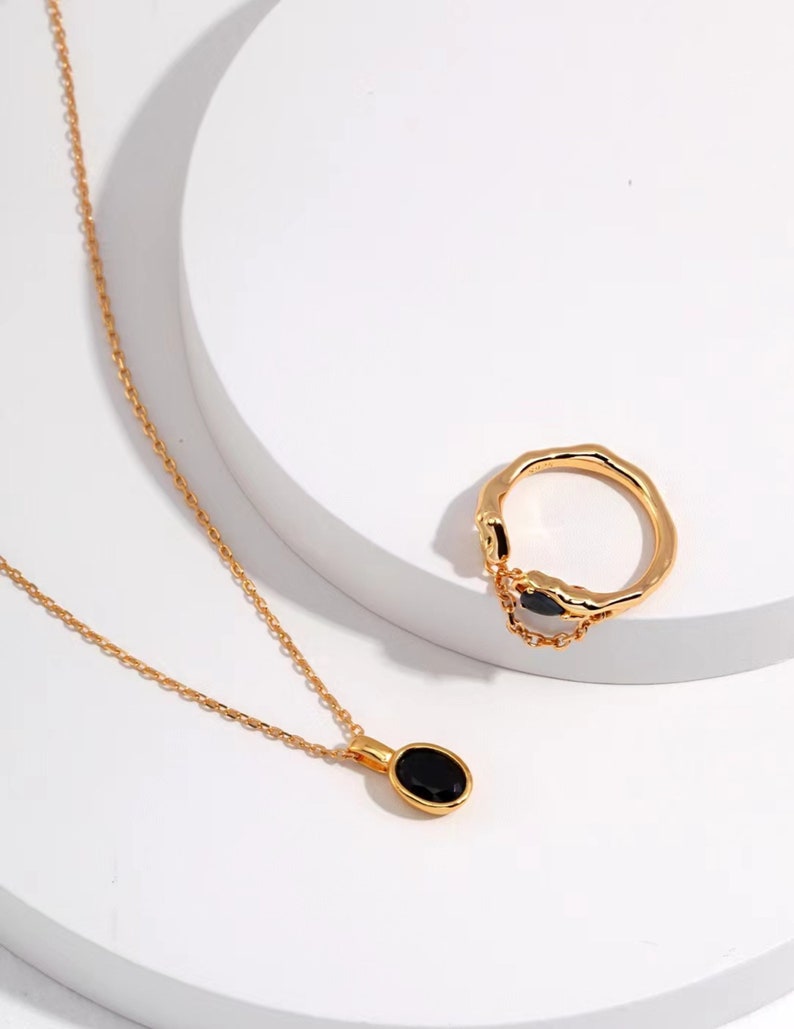 Black Zircon Pendant Necklace Minimalist Dainty Necklace Vintage Gold Necklaces Silver Necklace Perfect Gift For Her image 5