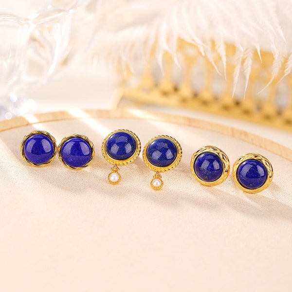 100% Natural Lapis Lazuli stud earrings, Real Lapis Lazuli earrings Gold Lapis earrings gold, Lapis earrings Lapis jewelry Gemstone earrings