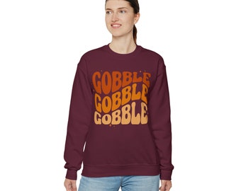 Gobble Gobble Unisex Heavy Blend™ Crewneck Sweatshirt Thanksgiving Turkey Day Turkey Retro Seasonal Gift Idea Fall Holiday Sweater