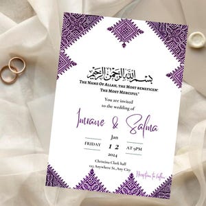 Modèle d'invitation de mariage traditionnel/henné, faire-part de mariage simple classique imprimable avec Tarz Fasi violet, faire-part numérique