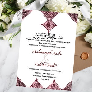 Modèle d'invitation de mariage/henné traditionnel marocain, faire-part de mariage simple classique imprimable avec tarz fasi rouge, faire-part numérique
