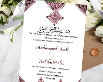 Plantilla de invitación de boda marroquí: Tarz Fasi rojo, imprimible (invitación digital)