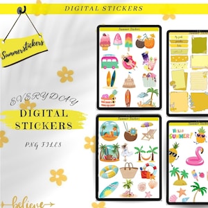 Summer digital stickers, yellow stickers/ Everyday stickers/ Digital planner stickers/ Goodnote stickers / Vacation Stickers/ PNG Stickers
