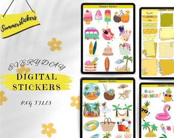 Zomer digitale stickers, gele stickers/dagelijkse stickers/digitale planner stickers/Goodnote stickers/vakantie stickers/PNG stickers