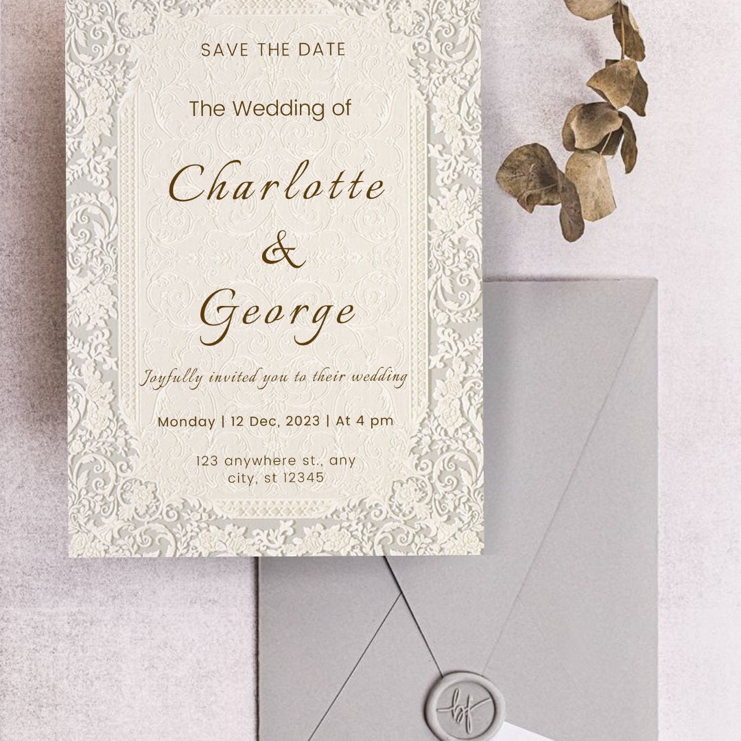 Modern Royal Wedding Invitation Template, Printable Classic Simple ...
