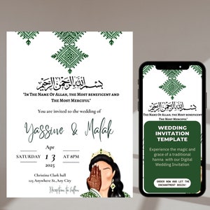 Marokkaanse traditionele bruiloft of Henna uitnodiging sjabloon, afdrukbare klassieke eenvoudige bruiloft uitnodiging met Tarz Rbati, digitale uitnodiging afbeelding 4