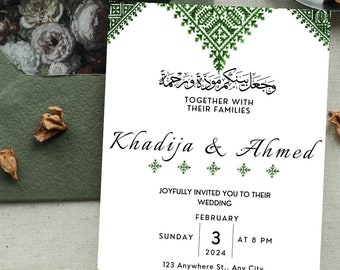 Plantilla de invitación de boda marroquí: Tarz Fasi verde tradicional (Invitación digital)