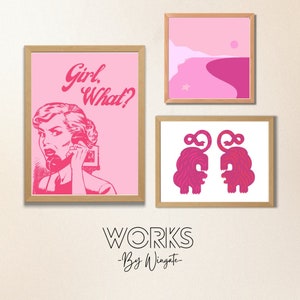 Pink Wall Art Set of 3, Printable Download, Eclectic Wall Prints, Downloadable Prints, Colorful wall set, pink decor, digital download