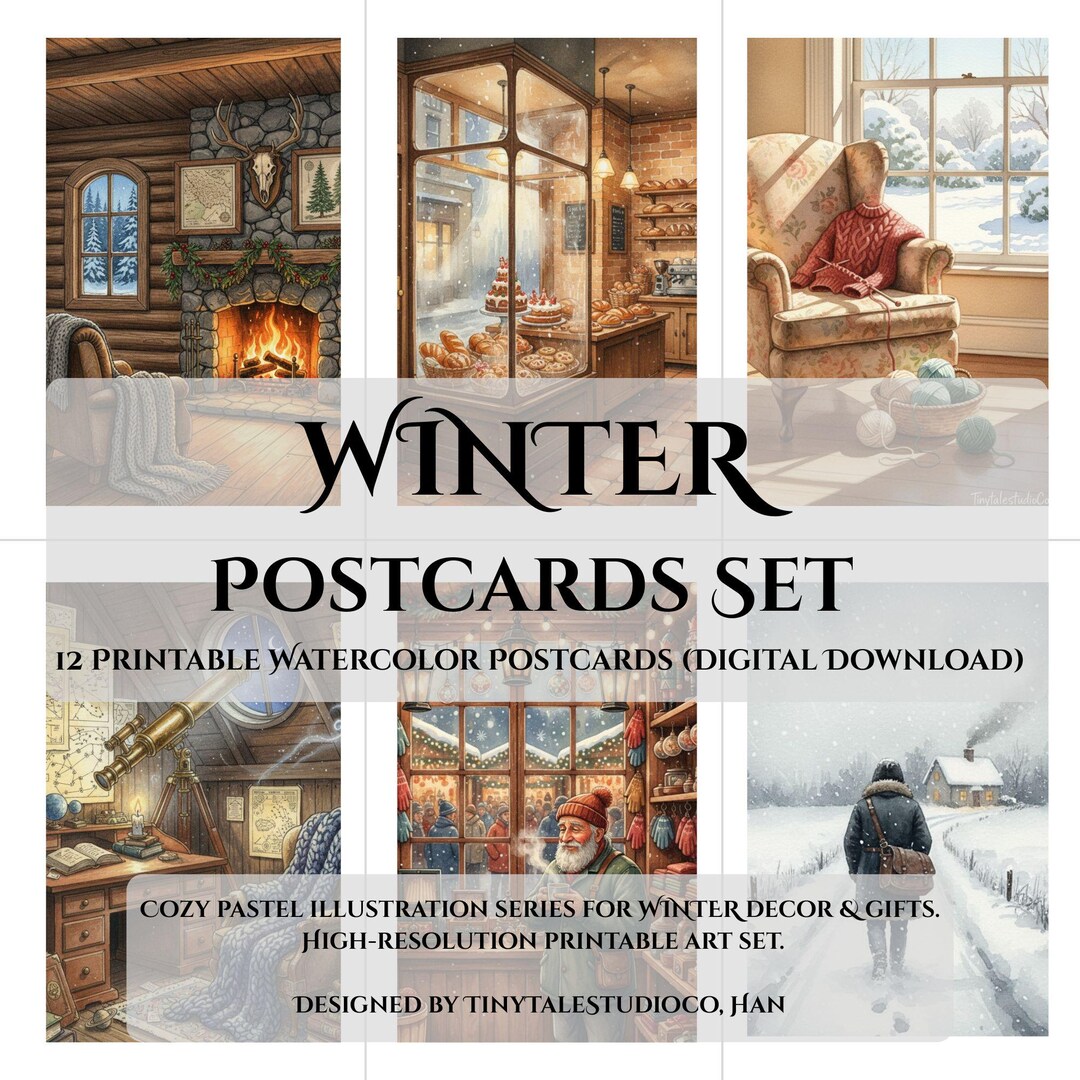 Post Card Winter Winter Postcard Set - 12-piece Printable Watercolor Postcard Set - Etsy