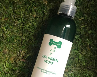 The Green Stuff, Dog Spray, Dog Deodorizer, Dog Conditioner, Detangles.