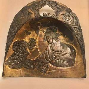 Lady, Peacocks, and Chrysanthemums Japanese Art Object