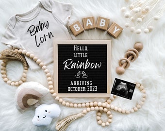 Hello LIttle Rainbow Digital Pregnancy Announcement   | Gender Neutral Rainbow Baby |Boho White | Reveal for social media, INSTAGRAM