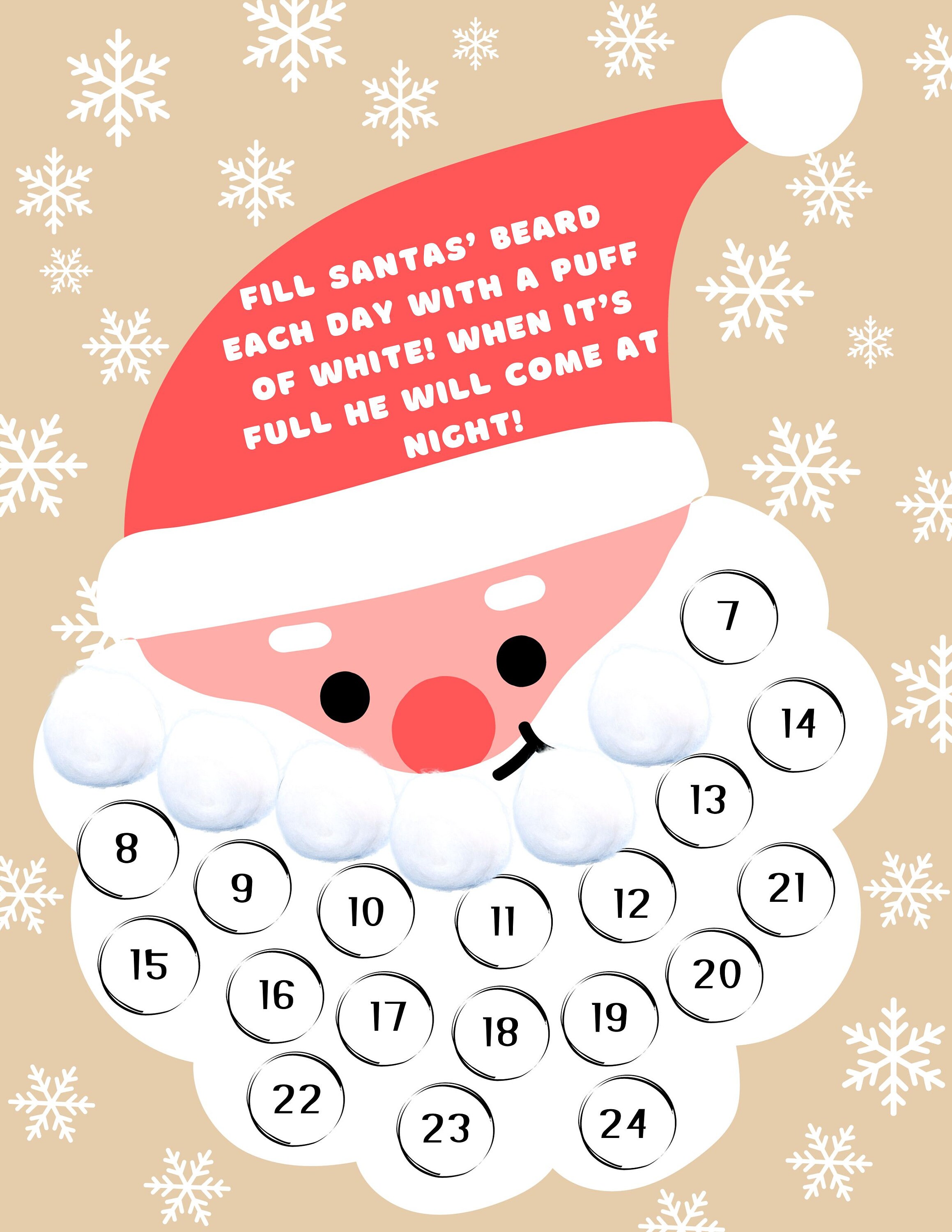 Advent Calendar for Kids, , Santa Countdown With Cotton Balls, Santa ...