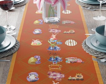 Easter Eggs Bunny Table Runner Easter Bunny Colourful Table Linen Check Pattern Easter Spring Table Decor Easter Dining Decor Easter Gift