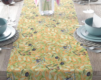 Olive Mediterranean Style Table Runner Olive Print Green Table Linen For Olive Theme Harvest Thanksgiving Festival Event Party Tables